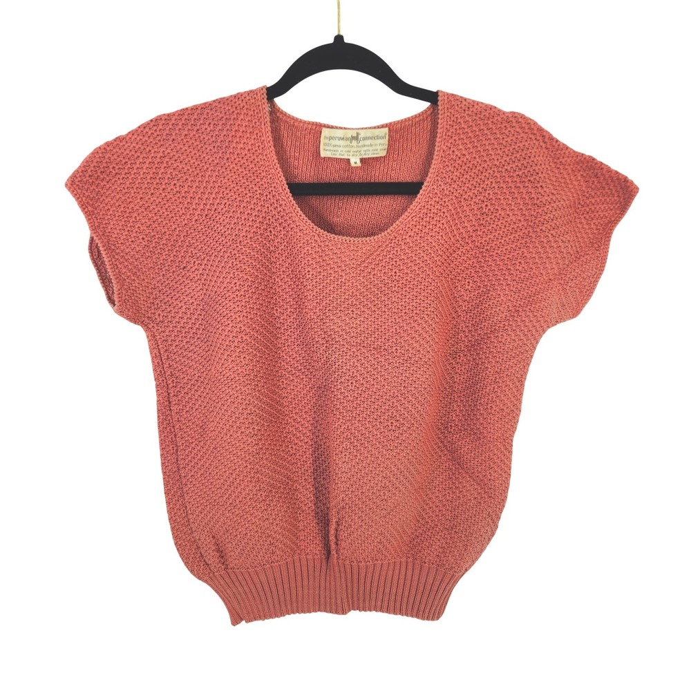 Vintage Peruvian Connection Coral Knit Pima Cotton Short Sleeve Top Size M Boho